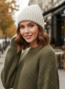 수채화 스페클 비니 부드러운 옴브레 도트 리브 니트 모자 은은한 파스텔 팔레트 편안한 슬라우치 캡 부드러운 감성의 일상 착용용 - Product Image 5