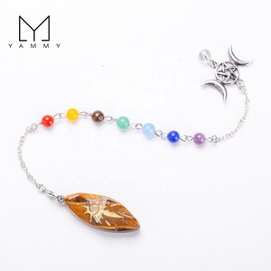 Pendentif en pierre naturelle Bijoux en pierres précieuses Cristal 7 Chakra Reiki Cristal Ovale <span class=keywords><strong>Pendule</strong></span> Colliers Pendentif pour femmes - Product Image 5