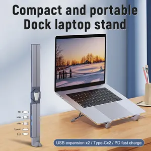 Orijinal fabrika Docking 2TypeC 1PD taşınabilir alüminyum ayarlanabilir katlanabilir Laptop standı yerleştirme istasyonu ile