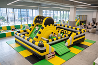 Toboggan gonflable en marbre noir et jaune, château gonflable à obstacles, structure gonflable en PVC robuste pour enfants et adultes