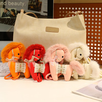 Porte-clés Poney de Luxe en Cuir et Velours, Orange, Blanc, Rouge, Rose, avec Breloque de Sac Poupée, Cheval en Dentelle et Peluche, Cadeau