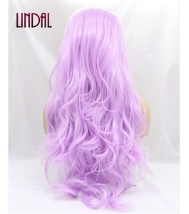 Parrucca lunga in pizzo sintetico viola <span class=keywords><strong>lilla</strong></span> lunga e <span class=keywords><strong>lilla</strong></span> anteriore resistente al calore del corpo con onda di pizzo Pre pizzicata senza lavanda parte parrucca per capelli naturali - Product Image 2