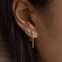 Boucles d'oreilles pendantes à double chaîne en argent 925 plaqué or 18 carats LOZRUNVE pour filles et femmes