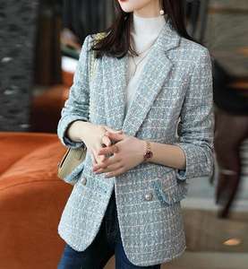 Blazer de <span class=keywords><strong>Tweed</strong></span> con doble botonadura para mujer, abrigo Vintage de manga larga con Bolsillos y solapa, prendas de vestir exteriores para mujer, elegante, para mujer, 2017 - Product Image 4