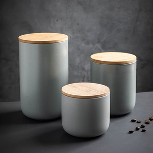 Châu Âu gốm lưu trữ Jar cà phê và trà Set Jar gốm với nắp tre - Product Image 4