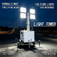 Tour d'éclairage mobile hydraulique 7M 9M sur remorque, type phare LED pour l'exploitation minière et la construction