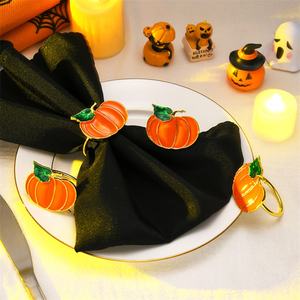 Porte-serviettes en forme de citrouille d'Halloween, blanc galvanisé, anneau noir, écologique, moderne, élégant, décoration de table pour fête, restaurant - Product Image 6