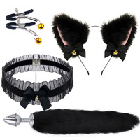 Bandeau et pinces à mamelon pour oreilles de chat en peluche BDSM pour la stimulation des couples et le plaisir du cosplay