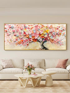 Quadro Decorativo per Soggiorno con Albero della Fortuna, Stile Crema, Stampa a Getto d'Inchiostro, Sfondo Divano, Parete Intera, Cornice Dorata, Colorato, Stile Dafen <span class=keywords><strong>Village</strong></span> - Product Image 6