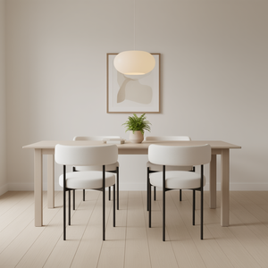 Set di 2 sedie da pranzo moderne in tessuto bouclé, rivestimento bianco, gambe in metallo, mobili per casa e ufficio - Product Image 2