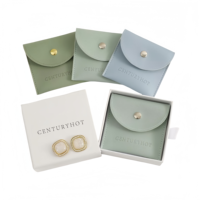 Sac pochette bleu personnalisé en PU pour bijoux avec bouton vente en gros de sacs d'emballage pour bijoux pochettes en cuir pour bijoux avec logo imprimé