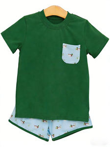 Conjuntos de Ropa para Niños con Estampado de Patos Mallard de Primavera/Otoño, Vestido Tipo Romper de Burbuja para Bebé, Conjuntos de Ropa de Algodón para Hermanos, Venta al Por Mayor - Product Image 4