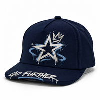 Casquette Snapback à Visière Plate Personnalisée avec Impression Graffiti Couronne d'Étoile Bleu Marine 5 Panneaux Streetwear Hip Hop Baseball OEM Vente en Gros