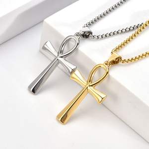 Collar con Colgante de Cruz Ankh <span class=keywords><strong>Egipcio</strong></span> <span class=keywords><strong>Copto</strong></span> Vintage Simple, Oración de la Serenidad Antigua, Acero Inoxidable, para Hombre - Product Image 4