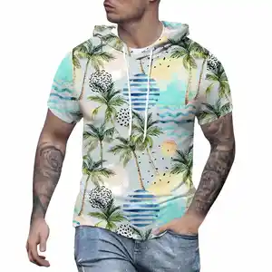 Moletom com capuz masculino de manga curta, casaco de praia e verão, moda masculina com estampa personalizada, roupas de rua