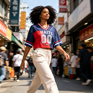 Novedad al por mayor: Top de malla corto para mujer, estilo retro americano, moda urbana, con pedrería pesada, personalizado, modelo Country Haidi - Product Image 2