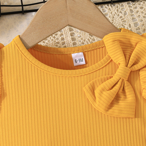 เสื้อโบว์สวยหรูสำหรับเด็กผู้หญิง แขนบานจับคู่กับกางเกงขาสั้นลายดอกกุหลาบ ชุดสองชิ้นแฟชั่นหลากสีสัน - Product Image 5