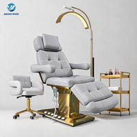 Lit de beauté électrique moderne de luxe à 3 moteurs, inclinable, doré, pour salon, spa, soins du visage et extensions de cils