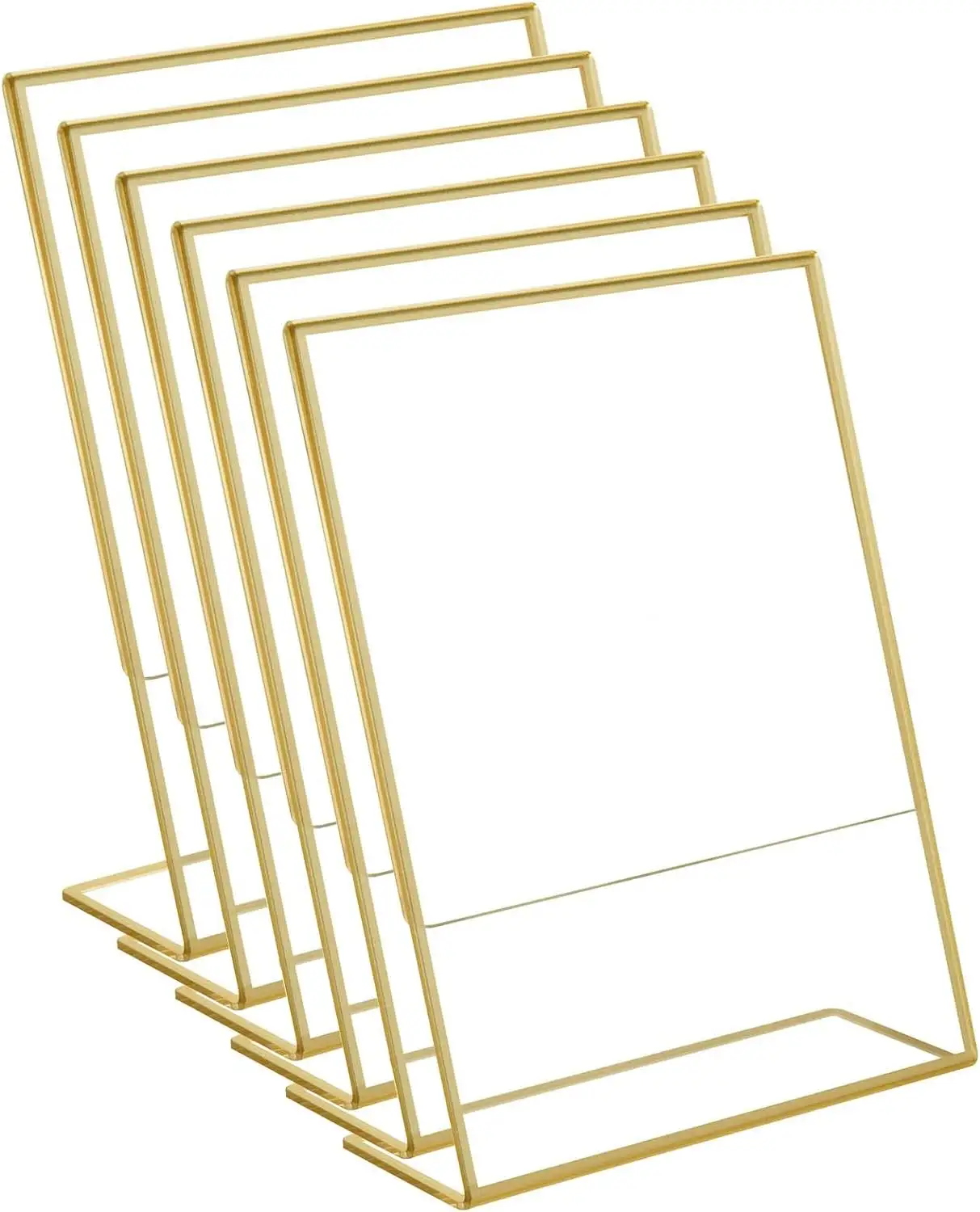 Paquete de 6 marcos acrílicos dorados de 4x6 pulgadas, soportes de letreros de 2mm, soporte de exhibición de menú de mesa trasera inclinada, soporte de números de mesa de boda, fiesta en casa