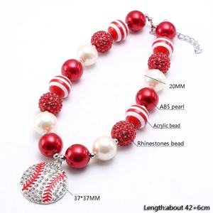 Новейшие ювелирные изделия для девочек красный + белый бейсбольный кулон ожерелье детское бисером массивное ожерелье из жевательной резинки чокер подарок 1 шт. - Product Image 3