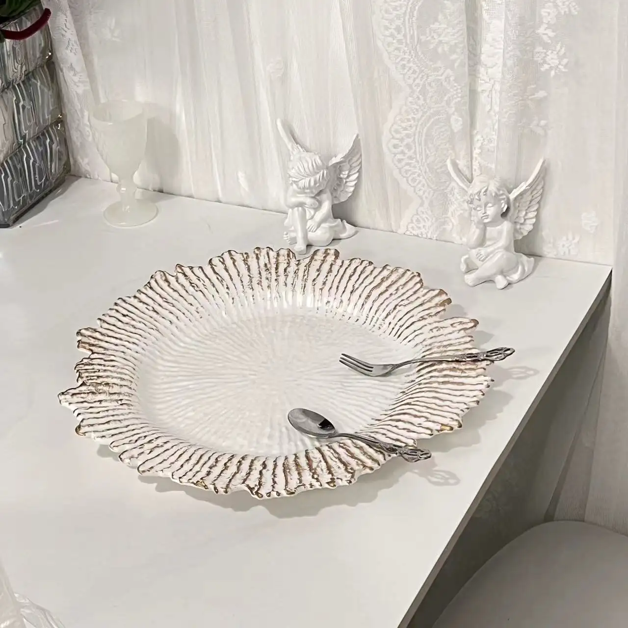 Tischdekoration Gold Korallenriff Plastik-Teller für Abendessen Party Hochzeit Babyparty Jahrestag
