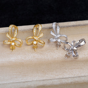 Boucles d'oreilles en argent S925, nœud chinois, accessoire de bricolage, support vide de 10 à 14 mm, JG5976, nœud papillon semi-fini, accessoires de bijoux - Product Image 1