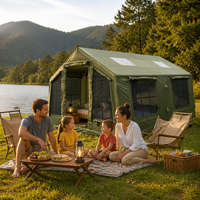 Tente de camping gonflable quatre saisons en toile 8+8m² avec colonne d'air intégrée, tente pneumatique imperméable