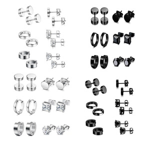 Juego de pendientes de acero inoxidable negro para hombre, aretes geométricos de 6 mm, joyería de regalo, piercing de moda - Product Image 5