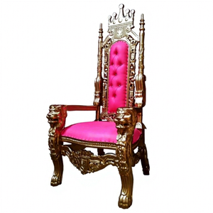 Gold Pink Synthetic Leather Upholstery <b>Foam</b> High Back Throne Living Room Chairs Antique Lion King Head Solid Wood Leisure Chair - Product Image 1