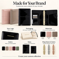 Carnet de notes A6 Hongbo en cuir verni brillant multicolore avec 6 anneaux dorés et fermeture élastique, personnalisable avec logo