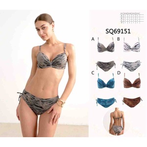 Costume da bagno bikini taglie forti HDJ con controllo pancia, push-up, stampa animalier, laccetti laterali e coulisse, set 2 pezzi, abbigliamento da spiaggia da donna - Product Image 3