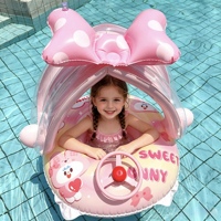 Siège de bain gonflable pour enfants avec auvent pare-soleil, bateau flottant anti-UV pour bébé, bouée de natation mignonne en forme de lapin pour fillettes