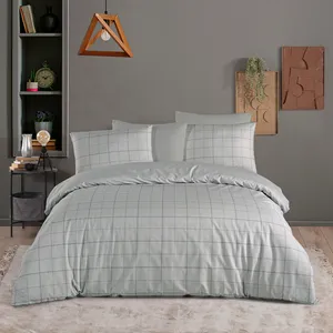 Karden Flower Grey Cotton Poplin Double Bedding Set 200x220 with Flat Sheet - Product Image 1