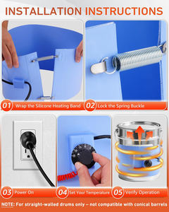 Calentador eléctrico de silicona para bidón de 200 litros (55 galones) de 2 kW con termostato ajustable de 0-150 grados Celsius - Product Image 4