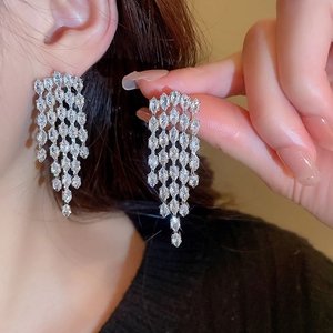 <span class=keywords><strong>Xina</strong></span>-pendientes de cristal de circonita coloridos simples para mujer, aretes largos geométricos con borlas para mujer, joyería de bodas - Product Image 2
