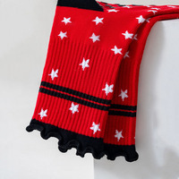 Chaussettes de yoga et de fitness rouges à volants pour femmes, antidérapantes, pour Pilates, avec personnalisation possible, imprimé étoiles multicolores