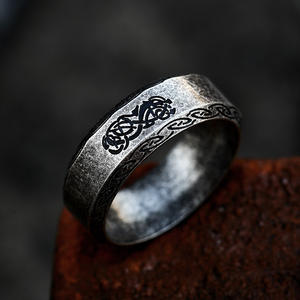 Cincin lengan antik baja tahan karat personalisasi pria cincin Viking naga Serigala Totem perhiasan Nordic cincin Viking - Product Image 1