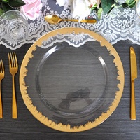 Assiettes de présentation en verre pour mariage, bordure dorée effet pincelée, pour la décoration de table de banquet de mariage (vente en gros)