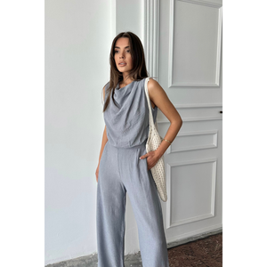 Conjunto de Blusa sin Mangas y Pantalón DegaJe Gris para Mujer, Talla S - Product Image 3