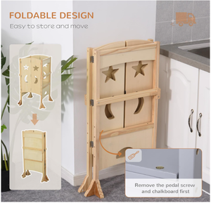 Taburete de Cocina Plegable de Madera para Niños, Taburete Auxiliar con Asas y Barandilla de Seguridad, Muebles para Sala de Estar - Product Image 2
