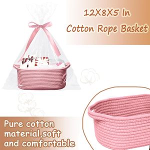 Grand panier de <span class=keywords><strong>rangement</strong></span> rectangulaire en corde de coton tissé pliable poignée colorée pépinière bébé tissu jouet stockage durable en gros - Product Image 6