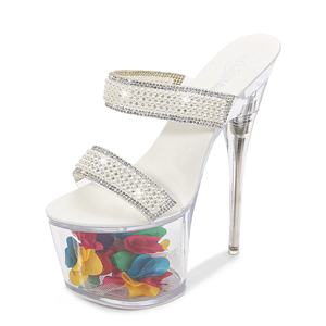 Sandali da Donna con Tacco Alto 17cm, Tacco Sottilissimo, Eleganti per Performance sul Palco, Ciabatte Alla Moda con Design a Strass, Preferiti dalle Star - Product Image 1