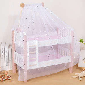 Кровать для куклы в скандинавском стиле с забавной двойной верхней/нижней двухъярусной кроватью и противомоскитной сеткой-детская деревянная игрушка для ролевых игр - Product Image 6