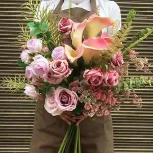 Di vendita caldo Artificiale Sposa azienda bouquet di fiori, decorazioni per la casa di fiori fornitore