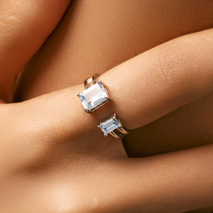 S925 <b>Silver</b> <b>Emerald</b> Cut Topaz <b>Ring</b> Prong Setting Geometric Minimalist Unisex Everyday Wear Gemstone <b>Rings</b> - Product Image 4