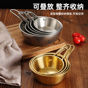 Vintage Gold Stainless Steel Bowl With Handle Outdoor Camping Tableware Solid Color Distressed Design - Product Image 5