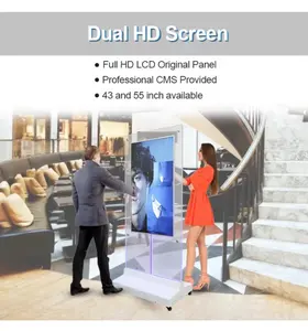 43英寸双面数字标牌显示器两屏广告亭地板站立图腾透明广告播放器4K