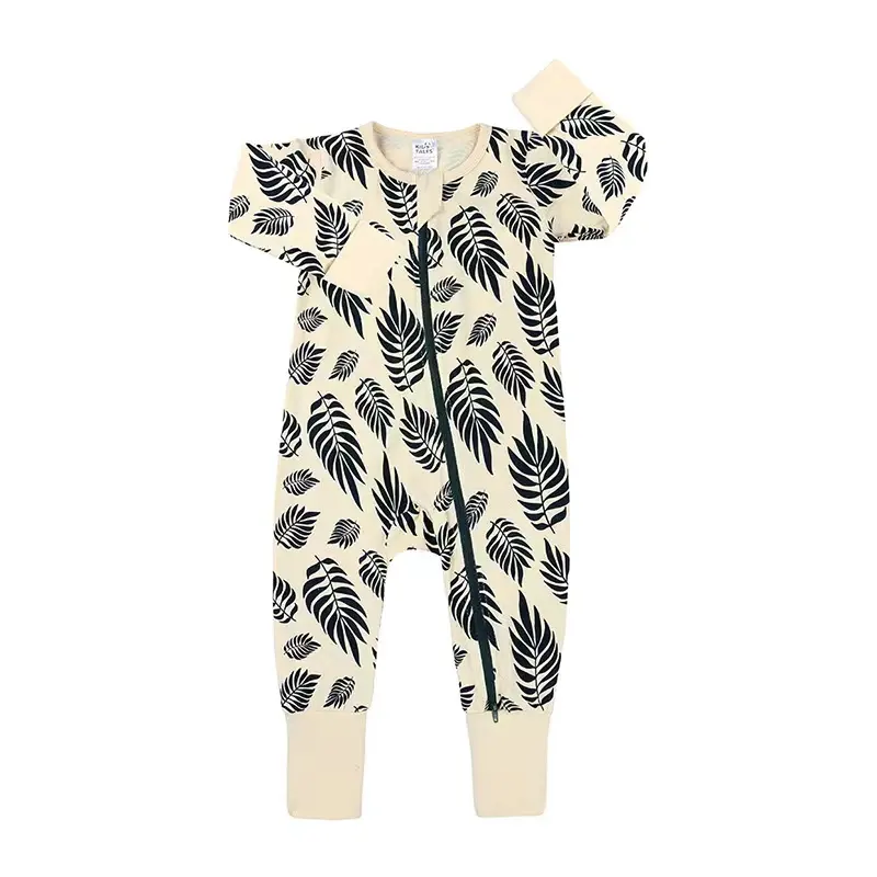 Bamboo Romper Baby Leesourcing--Long Sleeve Baby Boys Bamboo Zipper Romper Private Label Custom Print Romper Bamboo Clothing