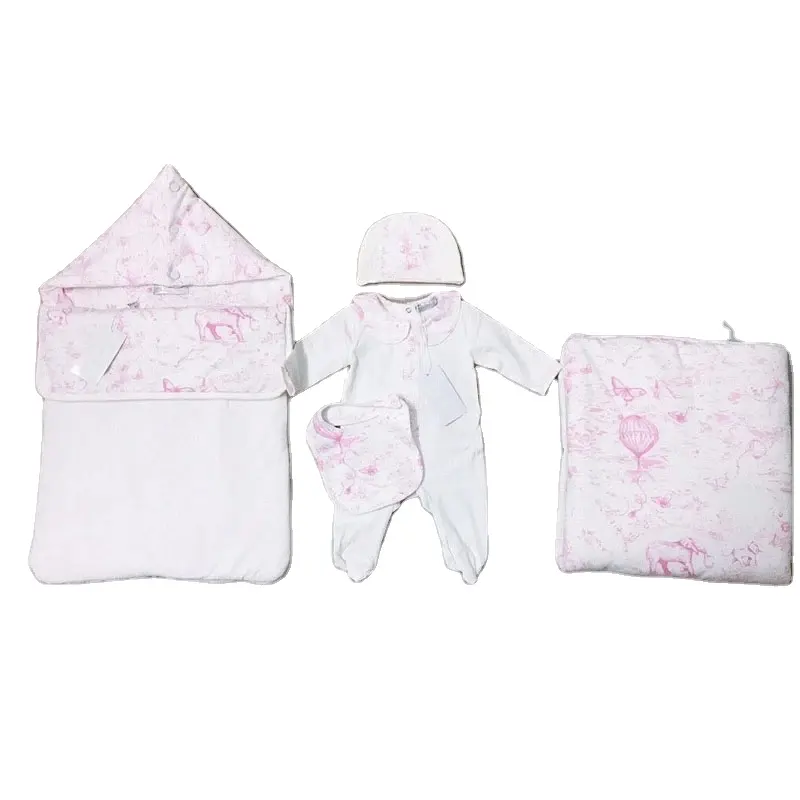 Nouvel arrivage automne et hiver vêtements pour bébé/sacs de couchage pour bébé + barboteuse + couverture + chapeau + bavoir ensembles 5 pouces bébé enfants ensembles plus chauds