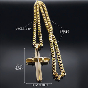 Của nam giới qua nam crucifix dài vòng cổ cho phụ nữ thép không gỉ mạ vàng Christian dài dây chuyền Biker đồ trang sức - Product Image 3
